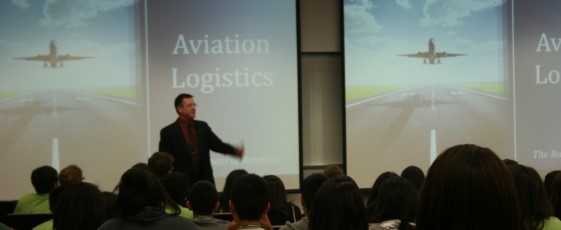 Aviation expert speaking to class